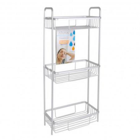 Tradineur - Estantería de baño rectangular, 3 niveles, aluminio, 65,5 x 29 x 18 cm, estantes para colgar pared, organizador duch