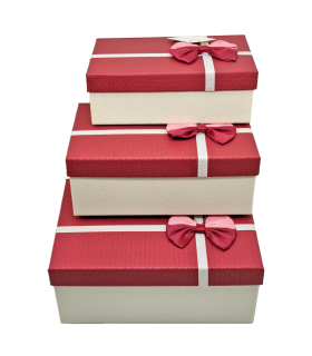 Set de 3 cajas de regalo rectangulares con lazo, 3 tamaños distintos, cajas decorativas con tapa, presentación para navidad, cumpleaños (Granate, 23 cm, 21 cm y 19 cm)