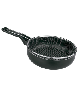 Tradineur - Sartén freidora con cesto y pico vertedor, 28 cm. Sartén antiadherente con cestillo de acero inoxidable, apta para todo tipo de cocinas, inducción, gas