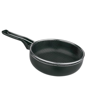 Tradineur - Sartén freidora con cesto y pico vertedor, 28 cm. Sartén antiadherente con cestillo de acero inoxidable, apta para todo tipo de cocinas, inducción, gas