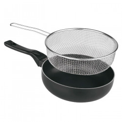 Tradineur - Sartén de inducción antiadherente con Cestillo Freidor - Fabricado en Aluminio - Incluye mango de silicona - Apto pa