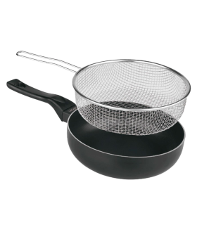 Tradineur - Sartén freidora con cesto y pico vertedor, 28 cm. Sartén antiadherente con cestillo de acero inoxidable, apta para todo tipo de cocinas, inducción, gas