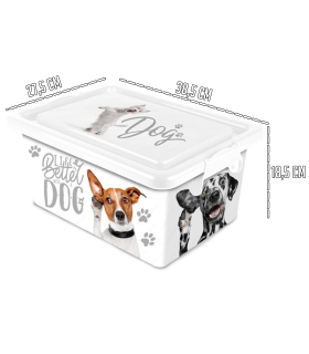 Tradineur – Caja de almacenamiento – Diseño Perro blanco – Capacidad de 13 Litros – Fabricado en España - Contenedor para almacenar juguetes, libros, ropa, mantas.