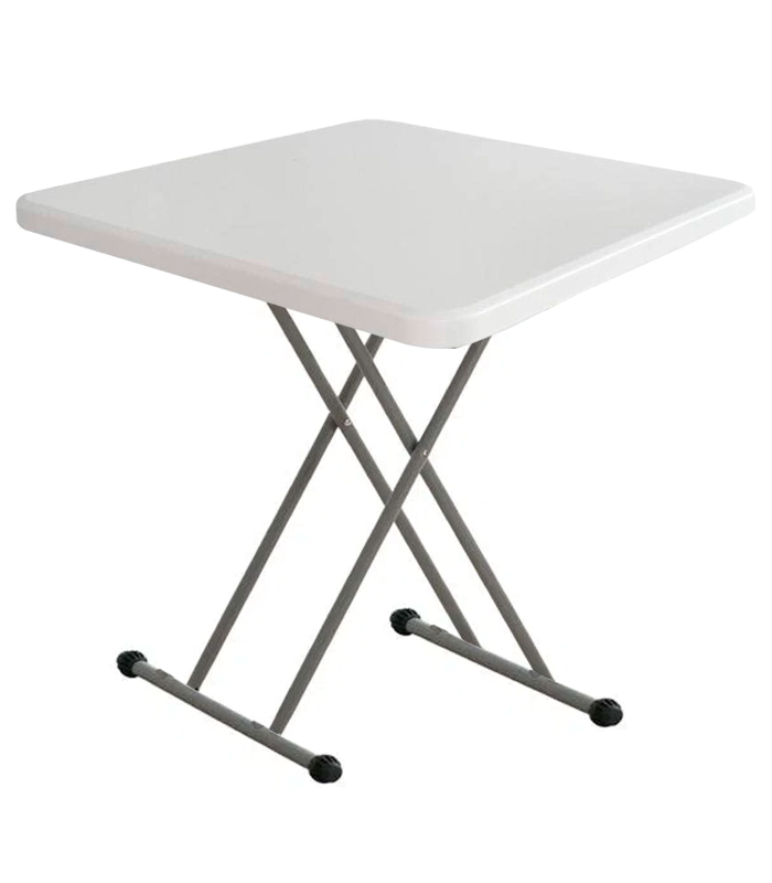 Tradineur - Mesa plegable con estructura de metal y plástico, altura fija, patas antideslizantes, portátil, jardín, camping, hogar (Blanco, 71 x 72 x 72 cm)