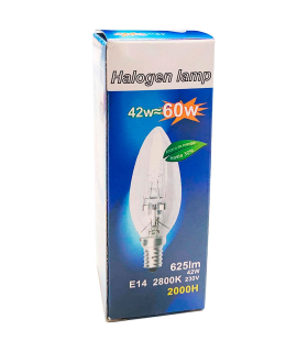 Tradineur - Bombilla halógena vela, C35, E14, 42W equivalente a 60W, 625 lúmenes, 2800K, luz cálida, eficiencia energética B, 2000 horas, 9,5 x 3,5 cm