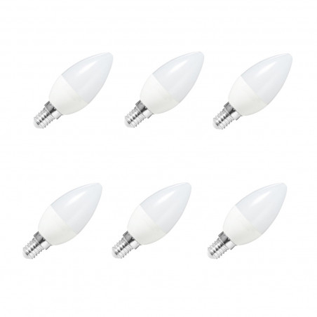 Pack de 6 bombilla led vela E14 5w luz blanca fría 6400k, 450 lm, economizadora de energía 85% A + 100 x 40 mm