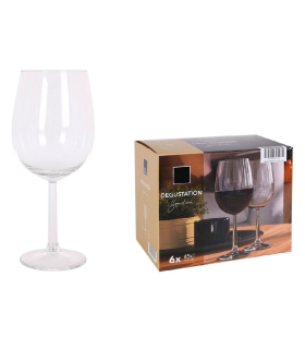 Set 6 copas de vino, cristal liso, modelo degustation, diseño sofisticado y elegante, aptas para lavavajillas (45 cl, 22 x 8 cm)