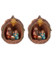 Tradineur - Pack de 2 nacimientos en nuez de resina, decoración Navidad, belén, pesebre, figura, adorno de sobremesa, estanterías, hogar, 11 cm