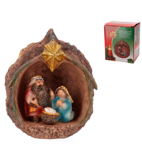 Tradineur - Pack de 2 nacimientos en nuez de resina, decoración Navidad, belén, pesebre, figura, adorno de sobremesa, estanterías, hogar, 11 cm