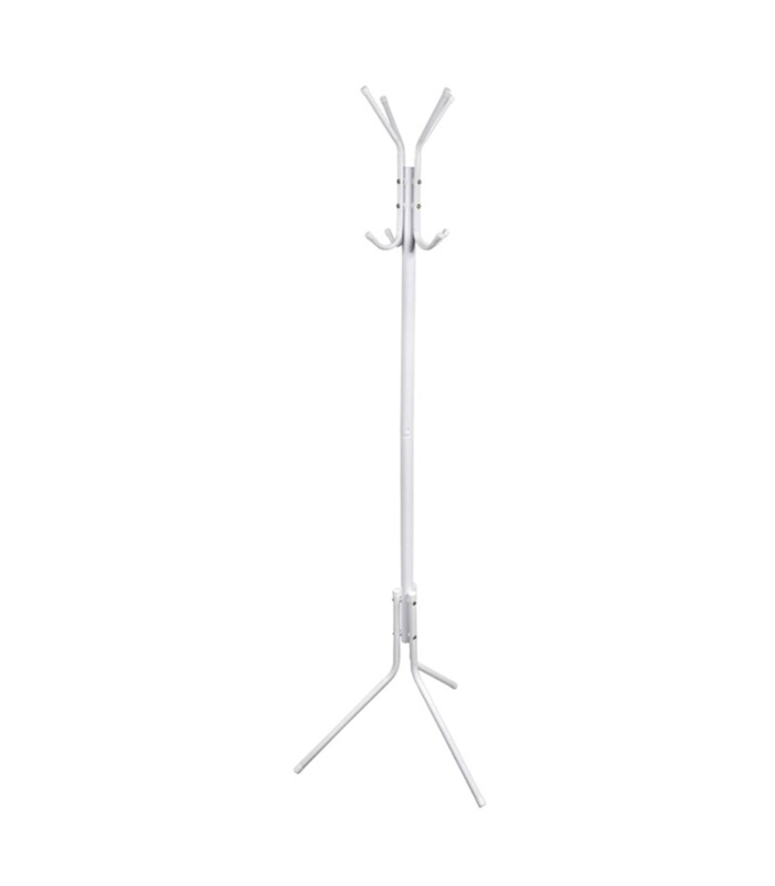 Tradineur - Perchero de pie blanco metálico 8 ganchos 170 x 48 cm, soporte clásico para colgar abrigos, sombreros, bolsos, estilo minimalista, para recibidor de oficina, hogar