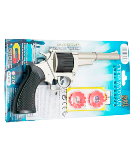 Tradineur - Pistola de juguete con 24 fulminantes "Nevada", revólver de juguete recargable con disparos sonoros, 2 discos de 12 fulminantes, regalo para niños, 20 x 11,5 cm