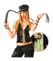 Tradineur - Látigo de cuero sintético para adultos, accesorio para disfraz de domador, gatita sexy, carnaval, Halloween, cosplay, fiestas (Negro - 2 m)