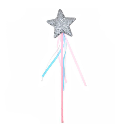 Tradineur - Varita con estrella para disfraz de hada, princesa, accesorio para disfraces infantiles, lentejuelas, brillante, carnaval, Halloween, cosplay, fiesta, niñas, 36,5 cm