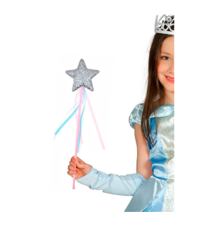 Tradineur - Varita con estrella para disfraz de hada, princesa, accesorio para disfraces infantiles, lentejuelas, brillante, carnaval, Halloween, cosplay, fiesta, niñas, 36,5 cm