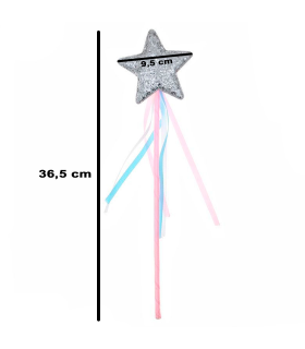 Tradineur - Varita con estrella para disfraz de hada, princesa, accesorio para disfraces infantiles, lentejuelas, brillante, carnaval, Halloween, cosplay, fiesta, niñas, 36,5 cm