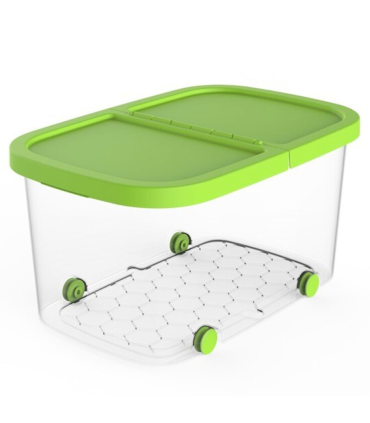 Tradineur - Caja de almacenamiento con ruedas y tapa con doble abertura, plástico, contenedor, juguetes, libros, ropa, mantas, fabricada en España (Verde - 34 litros - 50 x 36 x 28,5 cm)