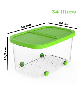 Tradineur - Caja de almacenamiento con ruedas y tapa con doble abertura, plástico, contenedor, juguetes, libros, ropa, mantas, fabricada en España (Verde - 34 litros - 50 x 36 x 28,5 cm)