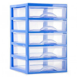 Tradineur - Cajonera guadiana de sobremesa, incluye 5 cajones transparentes, torre de almacenaje, armario, baño, oficina, fabric