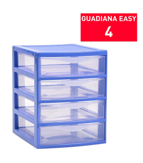 Tradineur - Cajonera de sobremesa guadiana multiusos de plástico, 4 cajones transparentes, fabricada en España (Azul, 22,5 x 18 x 21,5 cm, modelo aleatorio)