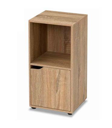 Tradineur - Mesilla de noche de madera con puerta y estante, mueble auxiliar multifuncional, estantería para dormitorio, salón (Marrón, 60 x 30 x 29 cm)