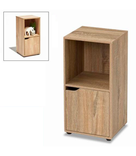 Tradineur - Mesilla de noche de madera con puerta y estante, mueble auxiliar multifuncional, estantería para dormitorio, salón (Marrón, 60 x 30 x 29 cm)