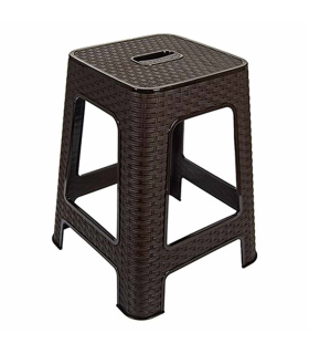 Tradineur - Taburete de plástico con asa Rattan, asiento de 28 x 28 cm, imitación de mimbre, banqueta multiusos, cocina, salón (Wengue - 45,5 x 36,7 x 36,7 cm)