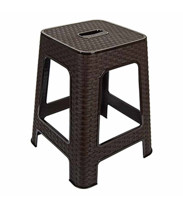 Tradineur - Taburete de plástico con asa Rattan, asiento de 28 x 28 cm, imitación de mimbre, banqueta multiusos, cocina, salón (Wengue - 45,5 x 36,7 x 36,7 cm)