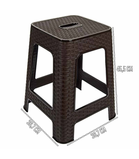 Tradineur - Taburete de plástico con asa Rattan, asiento de 28 x 28 cm, imitación de mimbre, banqueta multiusos, cocina, salón (Wengue - 45,5 x 36,7 x 36,7 cm)