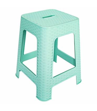 Tradineur - Taburete de plástico con asa Rattan, asiento de 28 x 28 cm, imitación de mimbre, banqueta multiusos, cocina, salón (Verde Pastel - 45,5 x 36,7 x 36,7 cm)