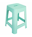 Tradineur - Taburete de plástico con asa Rattan, asiento de 28 x 28 cm, imitación de mimbre, banqueta multiusos, cocina, salón (Verde Pastel - 45,5 x 36,7 x 36,7 cm)