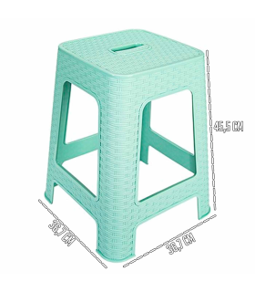 Tradineur - Taburete de plástico con asa Rattan, asiento de 28 x 28 cm, imitación de mimbre, banqueta multiusos, cocina, salón (Verde Pastel - 45,5 x 36,7 x 36,7 cm)