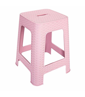 Tradineur - Taburete de plástico con asa Rattan, asiento de 28 x 28 cm, imitación de mimbre, banqueta multiusos, cocina, salón (Rosa - 45,5 x 36,7 x 36,7 cm)