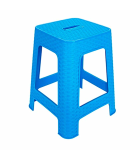 Tradineur - Taburete de plástico con asa Rattan, asiento de 28 x 28 cm, imitación de mimbre, banqueta multiusos, cocina, salón (Azul - 45,5 x 36,7 x 36,7 cm)