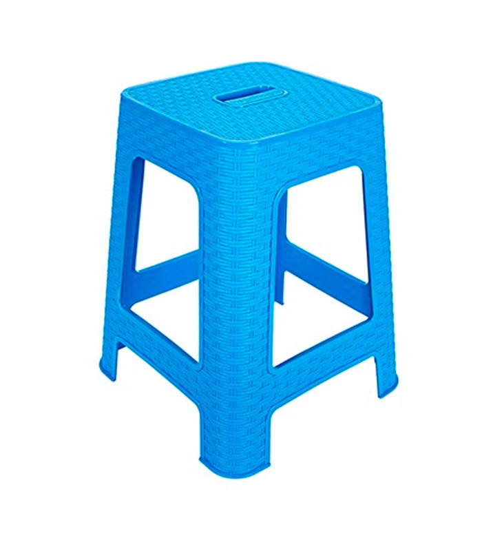 Tradineur - Taburete de plástico con asa Rattan, asiento de 28 x 28 cm, imitación de mimbre, banqueta multiusos, cocina, salón (Azul - 45,5 x 36,7 x 36,7 cm)