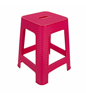 Tradineur - Taburete de plástico con asa Rattan, asiento de 28 x 28 cm, imitación de mimbre, banqueta multiusos, cocina, salón (Magenta - 45,5 x 36,7 x 36,7 cm)