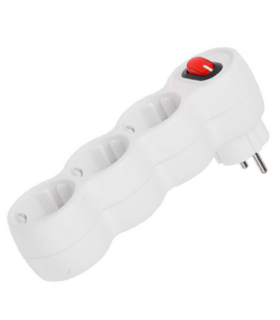 Ladrón, 3 tomas schuko e interruptor de encendido, adaptador, enchufe múltiple de pared para oficina, hogar, 16A 250V, máx. 3680 W, color blanco