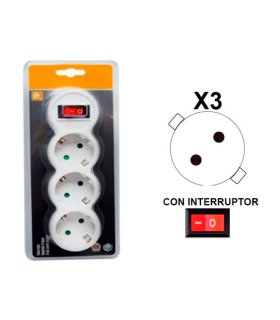 Ladrón, 3 tomas schuko e interruptor de encendido, adaptador, enchufe múltiple de pared para oficina, hogar, 16A 250V, máx. 3680 W, color blanco