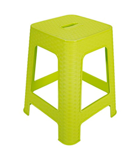 Tradineur - Taburete de plástico Rattan con asa y asiento de 28 x 28 cm, imitación de mimbre, banqueta multiusos, cocina, fabricado en España (Verde Pistacho - 45,5 x 36,7 x 36,7 cm)