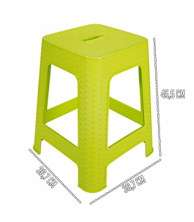 Tradineur - Taburete de plástico Rattan con asa y asiento de 28 x 28 cm, imitación de mimbre, banqueta multiusos, cocina, fabricado en España (Verde Pistacho - 45,5 x 36,7 x 36,7 cm)