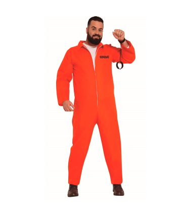 Tradineur - Disfraz de convicto para adulto, naranja, poliéster, incluye mono, preso, presidiario, cárcel, atuendo de carnaval, Halloween, cosplay (Hombre, Talla S)