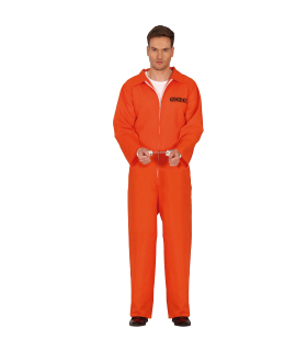 Tradineur - Disfraz de convicto para adulto, naranja, poliéster, incluye mono, preso, presidiario, cárcel, atuendo de carnaval, Halloween, cosplay (Hombre, Talla S)