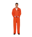 Tradineur - Disfraz de convicto para adulto, naranja, poliéster, incluye mono, preso, presidiario, cárcel, atuendo de carnaval, Halloween, cosplay (Hombre, Talla S)