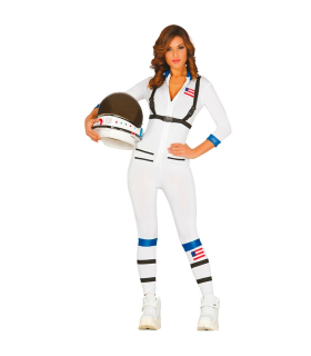 Tradineur - Disfraz de astronauta para adulto, poliéster, incluye mono, atuendo de carnaval, Halloween, cosplay, fiestas (Mujer, Talla M-L)