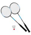 Tradineur - Set de 2 raquetas de bádminton para niños, incluye 1 volante y funda con correa, vacaciones, jardín, playa, 66 x 20 cm, color aleatorio