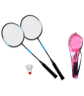 Tradineur - Set de 2 raquetas de bádminton para niños, incluye 1 volante y funda con correa, vacaciones, jardín, playa, 66 x 20 cm, color aleatorio