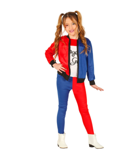 Tradineur - Disfraz de dangerous girl para adolescente, Harley Quinn, poliéster, incluye chaqueta con camiseta y pantalón, atuendo de carnaval, Halloween, cosplay, 14-16 años