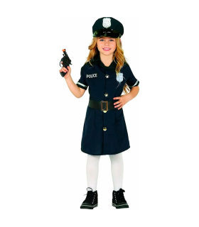 Tradineur - Disfraz de policía niña, 100% poliéster, incluye gorra, vestido y cinturón, atuendo infantil de carnaval, Halloween, cosplay (Niña, 7-9 años)