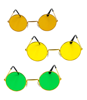 Tradineur - Pack de 3 gafas hippie, plástico y metal, complemento para disfraces, carnaval, Halloween, cosplay, fiestas (Adulto - Talla única - Colores surtidos)