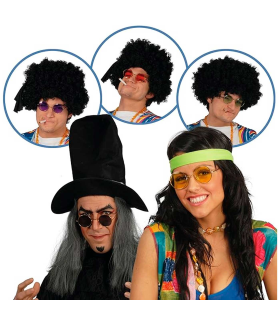 Tradineur - Pack de 3 gafas hippie, plástico y metal, complemento para disfraces, carnaval, Halloween, cosplay, fiestas (Adulto - Talla única - Colores surtidos)