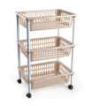 Tradineur - Carrito verdulero modelo PLFT de plástico, 3 cestas, incluye ruedas, portaobjetos, organizador de frutas, verduras, fabricado en España (Beige - 61,5 x 40 x 30 cm)